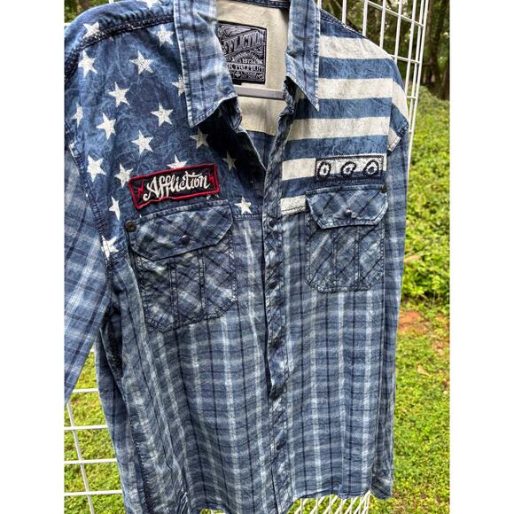AFFLICTION MEN'S BUTTON DOWN SHIRT AMERICAN BRAVE EMBROIDERED BIKER XL - Picture 5 of 6